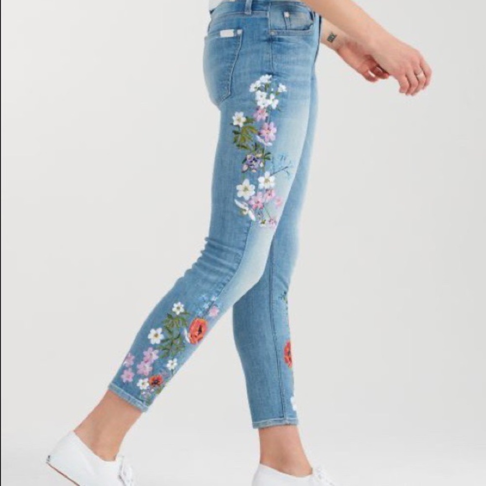 Floral embroidered 7 for all Mankind ankle skinny jeans